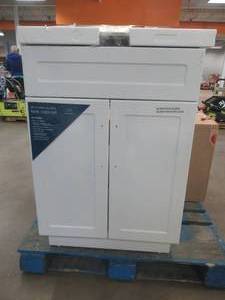 lot 522 image: Glacier Bay Laundry Sink Cabinet With Stainless Steel Basin And Faucet.