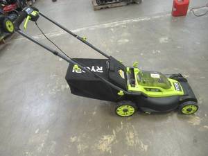 lot 532 image: Ryobi (TOOL ONLY) 16 Brushless 18v Push Mower With Bag (Missing Plug) Battery & Charger NOT included - Will Not Start, For PartsRestore.