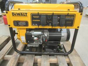 lot 536 image: DEWALT(DXGNR8000) 8000-Watt Electric Start Gas-Powered Portable Generator with Idle Control, GFCI Outlets and CO Protect - Slightly Used, Missing Folding Handle and Wheels. STARTSRUNS GREAT