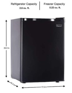 lot 510 image: Magic Chef 2.6 cu. ft. Mini Fridge in Black, ENERGY STAR, HMBR265BE1 - Writing on the Top - Slightly USED, In Nice Working Condition.