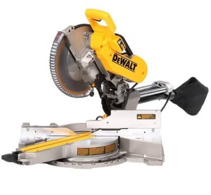 lot 530 image: DEWALT 15 Amp Corded 12 in. Double Bevel Sliding Compound Miter Saw with XPS technology, Blade Wrench and Material Clamp, DWS780 - Missing Saw Blade and Blade Attachment Screw - Like New and Works Great