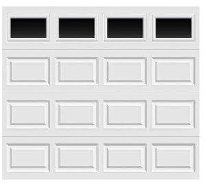 lot 545 image: Clopay Classic Collection 9 ft. x 7 ft. 6.5 R-Value Insulated White Garage Door with Plain Windows, 2050, Appears to be complete.