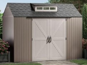lot 546 image: Rubbermaid 10 ft. W x 7 ft. D Plastic Storage Shed (70 sq. ft.), 2156398 - Manufacture Bound - Damage to the Bottom of Box and Part B of the Shed.