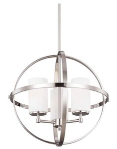lot 576 image: Sea Gull Lighting Alturas 3-Light Brushed Nickel Modern Dining Room Hanging Globe Chandelier with Etched White Glass, 3124603-962 - LIKE NEW