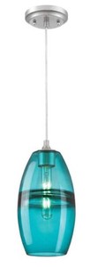 lot 577 image: Westinghouse Soren 1-Light Brushed Nickel Mini Pendant with Turquoise Glass Shade, 63663 - NEW