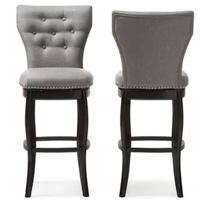 lot 581 image: Baxton Studio Leonice Modern and Contemporary White Fabric Upholstered Button-tufted 29-Inch 2-Piece Swivel Bar Stool Set, BBT5222 - NEW