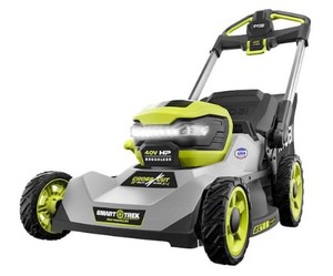 lot 588 image: RYOBI (TOOL ONLY) 40V HP Brushless 21 in. Cordless Battery Walk Behind Dual-Blade Self-Propelled Mower, RY401015US - Missing Plug, Bag, Batteries & Charger, Blades Will Not Engage - Self Propel and Light Works.