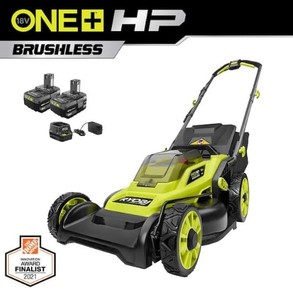 lot 593 image: RYOBI ONE HP 18V Brushless 16 in. Cordless Battery Walk Behind Push Lawn Mower with (2) Batteries and (1) Charger, P1190VNM - Slightly Used, Like New, StartsRuns Works Well
