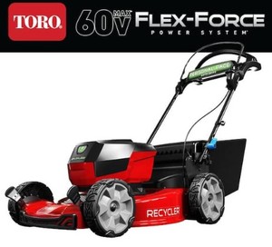lot 603 image: Toro Recycler (TOOL ONLY) 22 in. SmartStow 60-Volt Max Lithium-Ion Cordless Battery Walk Behind Push Lawn Mower, 21466 - LIKE NEW, MISSING Bag, Battery and Charger. Carton Had Water Damage.