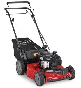 lot 600 image: Toro 22 in. Recycler Briggs & Stratton High Wheel FWD Gas Walk Behind Self Propelled Lawn Mower with Super Bagger, 21442 - Slightly Used, Missing Bag, StartsRuns Well