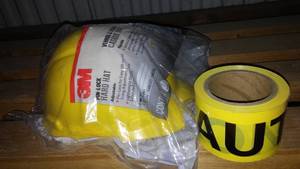 lot 421 image: 3M Hard Hat & Caution Tape.