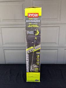 lot 36 image: Ryobi 40V Brushless Cordless Battery Attachment Capable String Trimmer with 4.0 Ah Battery and Charger