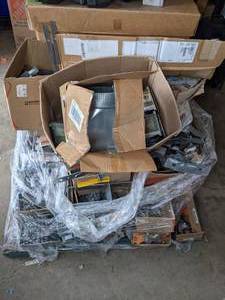 lot 215 image: Large Assortment of Home Improvement Items - Vent Hood, Joist Hangers, Post Bases, and more