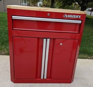 lot 5 image: Husky 23-gauge steel 1-Drawer 2-Door Garage Base Cabinet in Red