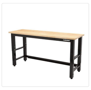 lot 160 image: Husky 6 ft. Adjustable Height Solid Wood Top Workbench in Black for Ready to Assemble Steel Garage Storage System