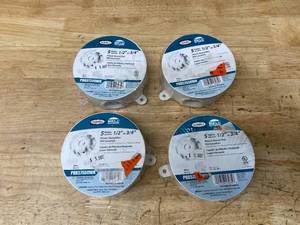 lot 106 image: Lot of 4- N3R Nonmetal White Round Weatherproof Electrical Boxes, 5 Outlets at 12-in. or 34-in., With Plugs and Bushings