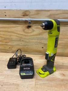 lot 130 image: RYOBI ONE 18V Cordless 38 in. Right Angle Drill with 18V Charger (Battery Not Included)