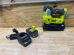 lot 4 image: RYOBI  ONE 18V Cordless AirStrike 18-Gauge Brad Nailer with Battery (4Ah) and Charger