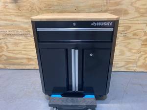 lot 15 image: HUSKY 24-Gauge Steel 1-Drawer 2-Door Garage Base Cabinet in Black (28 in. W x 33 in. H x 18 in. D