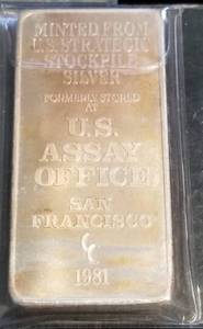 10 TROY OZ .999 FINE SILVER BAR US ASSAY OFFICE STRATEGIC STOCKPILE SEALED