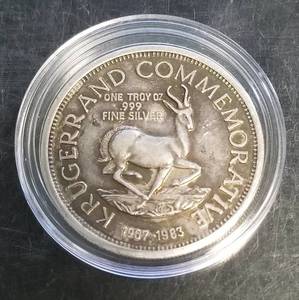 1 TROY OZ .999 FINE SILVER KRUGERRAND COMMEMORATIVE ANTIQUED