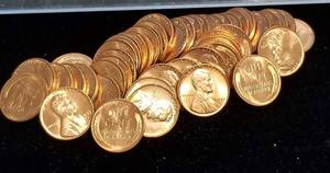 UNCIRCULATED ROLL OF 1955-D US WHEAT CENTS BU-RED 50 COINS