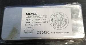 10 TROY OZ .999 FINE SILVER BAR NADIR METALS SEALED