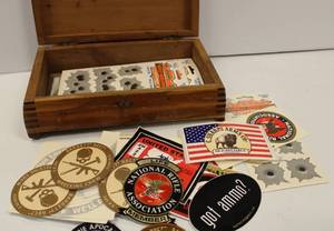 Vintage Stickers In Wood Box