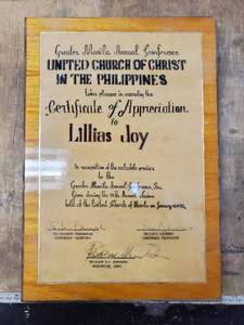 lot 16 image: United Church Of Christ In The Philippines Certificate Of Appreciation