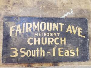 lot 18 image: Fairmount Ave. Methodist Church Metal Sign