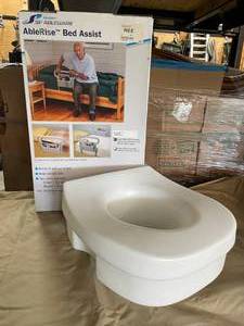 lot 54 image: NEW. Able Rise Bed Assist With Security Safety Strap & Toilet Seat.
