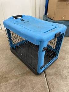 lot 93 image: Medium Size Dog Crate With Wheels In Front For Easy Moving, Top Opens