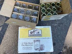 lot 105 image: 11-Half Pint, 12-Pint, 12-Wide Mouth Canning Jars. (Wide Mouth Jars Never Opened)