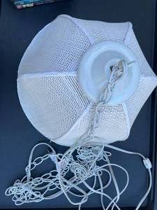 lot 111 image: White Wicker Hanging Light, Works