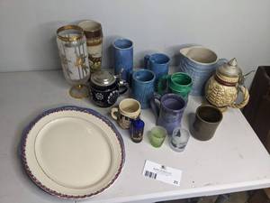 lot 23 image: Collectible Stoneware, Glass Beer Steins, Shot Glass Royal Warwick & More