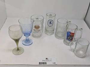 lot 146 image: Vintage Glass Beer Mugs & Wine Glasses