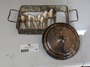 lot 118 image: Elegant Silver Plated Spoons, Casserole Holder & Top