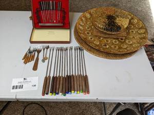 lot 130 image: Awesome Mid-Century-Modern Collection- Fondue Forks, Lucite Trays, Trivets & More