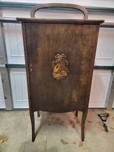 lot 299 image: Vintage Hand Carved Wooden Cabinet W Lock 19x14x42