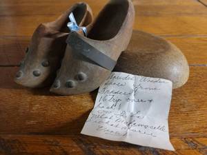 lot 301 image: Vintage Wooden Shoes from France WWII Souvenir