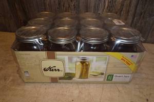 lot 74 image: NEW Kerr One Quart Canning Jars with Lids - Wide Mouth