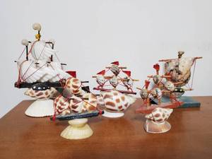 lot 109 image: Five Sea Shell Ships Sculptures