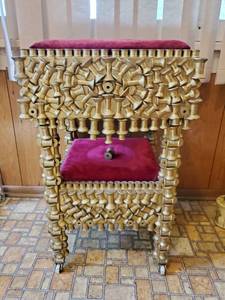 lot 1 image: Antique Homemade Spool Table