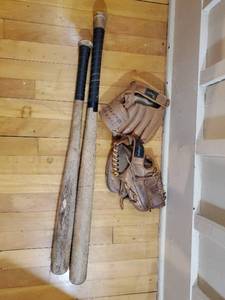 lot 177 image: Two Old Baseball Gloves and Two Old Bats