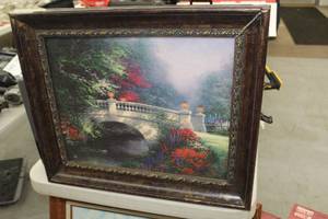 lot 550 image: The Broadwater Bridge, Thomashire by Thomas Kincade #95100 PP Signed&Numbered Print , Ornate Wood Frame