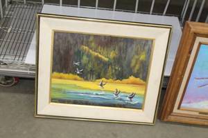 lot 551 image: Canadian Geese - Yellowstone National Park by P. Mayo circa 1976 Signed Painting , FramedSingle Matte