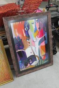 lot 543 image: Abstract Face Wall Art , Wood Frame