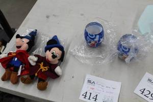 lot 414 image: Lot of (3) Disney Collectibles - Candles (x2), Bag of Stuffed Figures