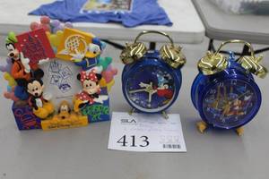 lot 413 image: Lot of (3) Disney Collectibles - Alarm Clocks (x2), Walt Disney World 3D Picture Frame (x1)