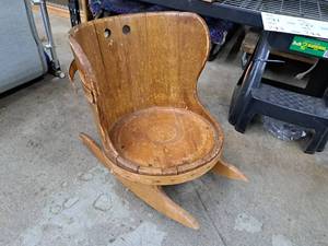 lot 742 image: Vintage Childrens Wooden Rocking Chair w Music Box
